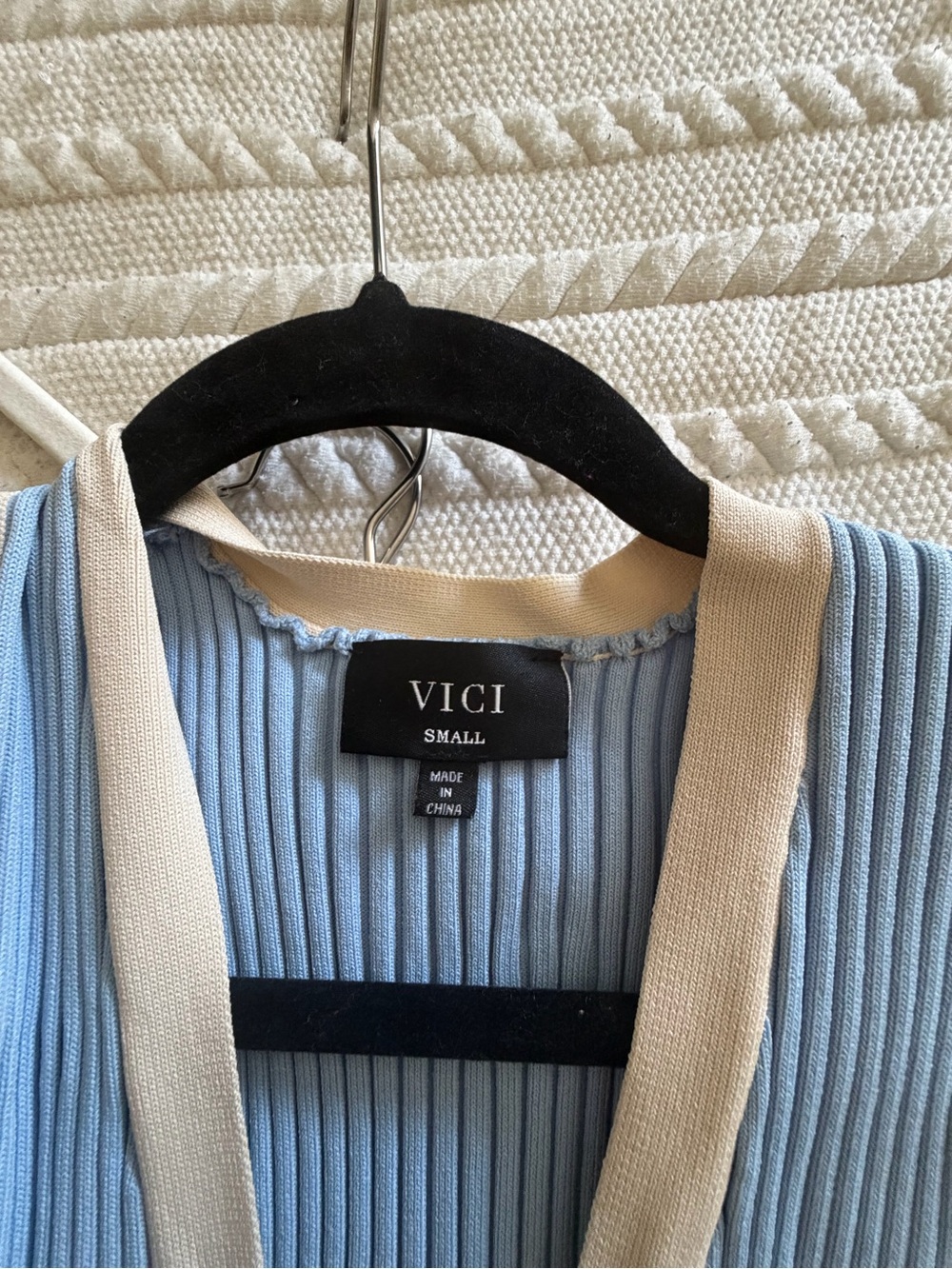 VICI Sleeveless Blue Knit Button-Front Dress with Cream Trim - Picture 5 of 5